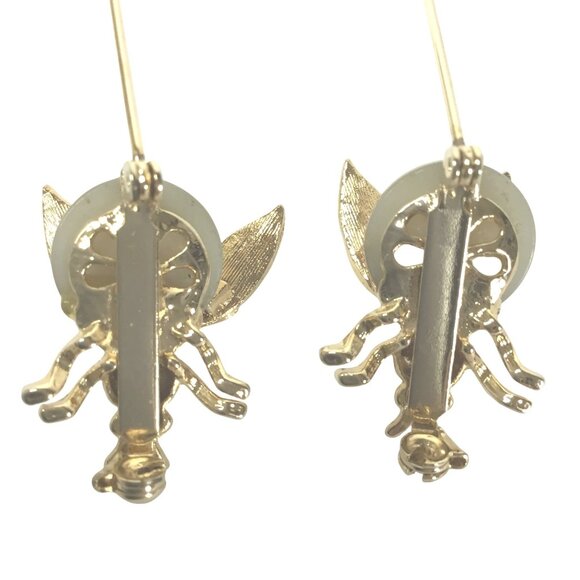 VINTAGE 1980s Bee Wiggle Stick Pins Pair Women Gold Insect Brooches Rhinestones - Picture 4 of 7